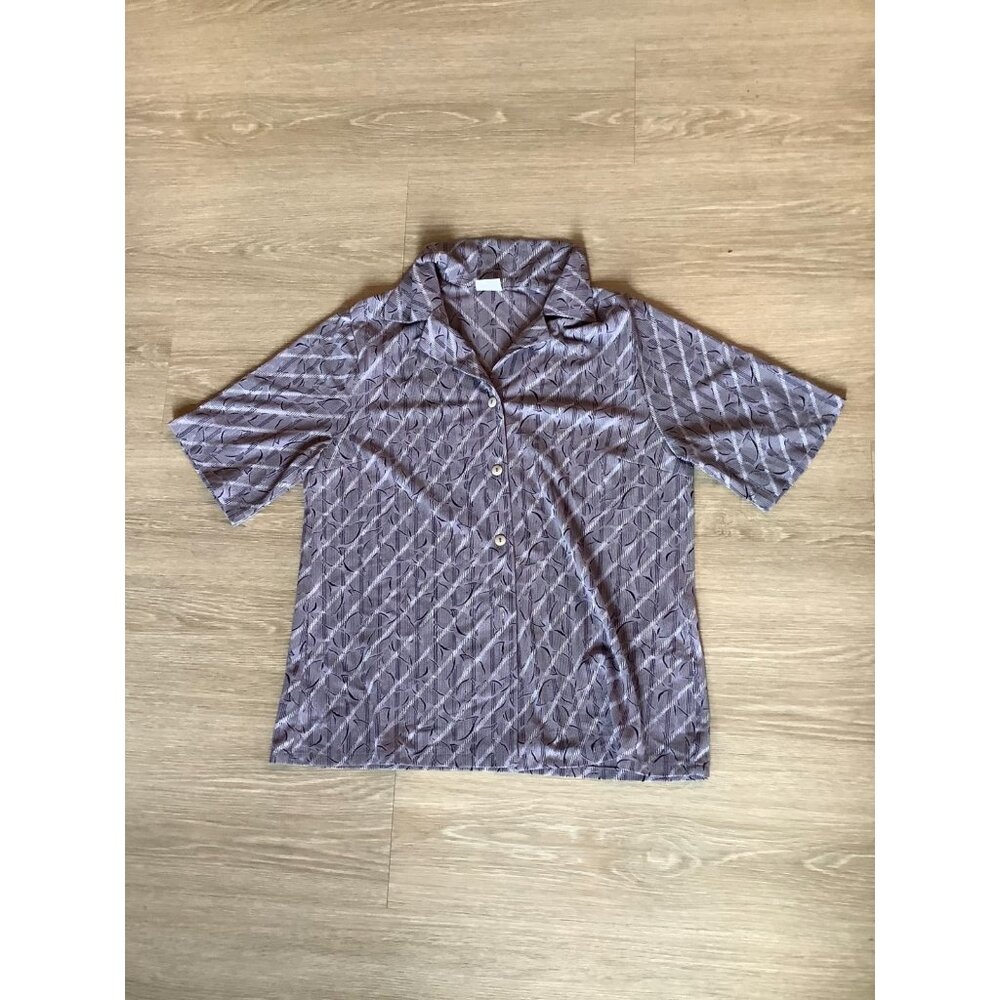 Mens Purple White Striped Cropped Short Sleeves Button Down Shirt Size M